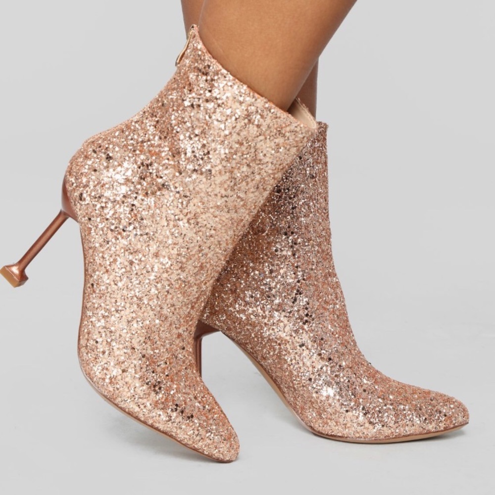 Fashion Nova Rose Gold Glitter Booties NWT